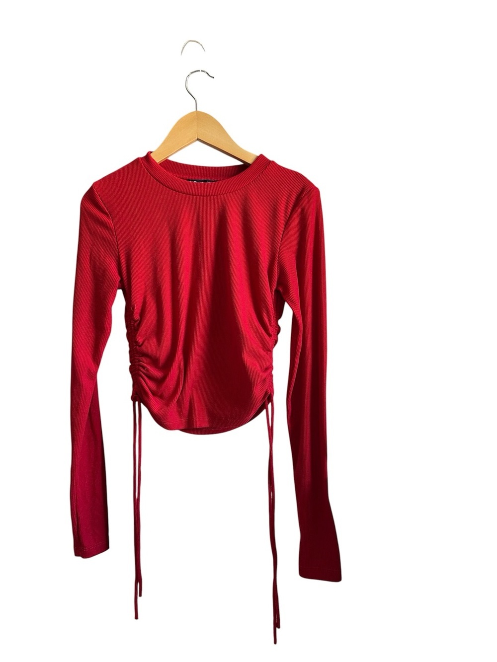 Zara Red Long-Sleeve Ruched Side Tie Top